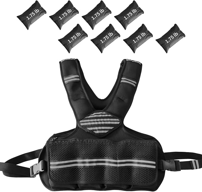 Adjustable Weighted Vest for Men & Women, Body Weight Vest with Reflective Stripe and Mesh Pocket, Workout Gear for Walking, Jogging and Strength Training