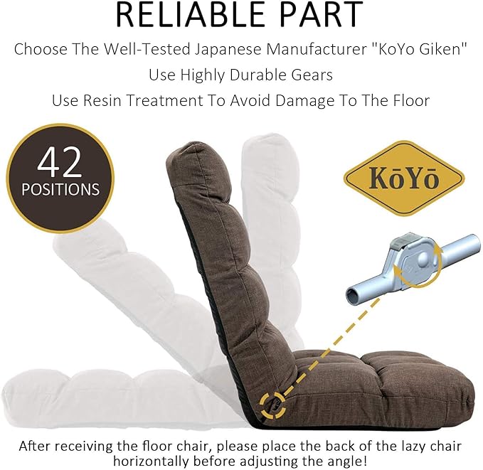 FLOGUOR Floor Chair, Floor Lounger Chair 42-Position Recliner Adjustable Foldable Video Gaming Meditating, Reading, Padded Comfortable Seat, Indoors (Brown) 8812CO