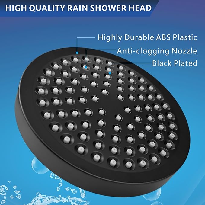 High Pressure Filtered Shower Head Set, 6’’ Rain Shower Filter for Hard Water, Universal Round Showerhead 20 Stage Filtration Removes Impurities for Rejuvenated Skin by Eolax, Matte Black