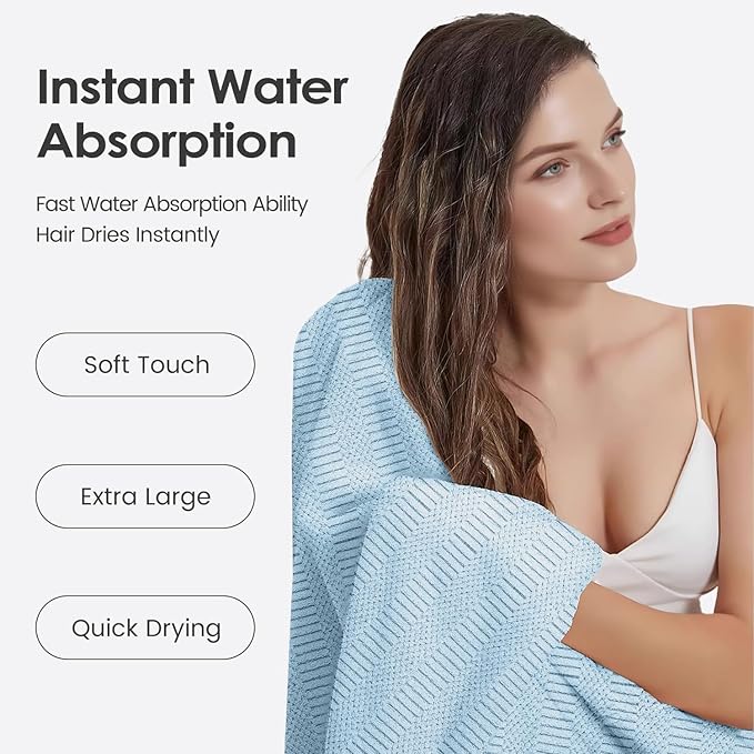 JML Microfiber Bath Towels, Large Bathroom Towel 2 Pack (30" x 60"), Oversized, Soft, Super Absorbent and Fast Drying, Multipurpose Use for Sport, Fitness, Yoga, Diamond Cross Grid Light Blue