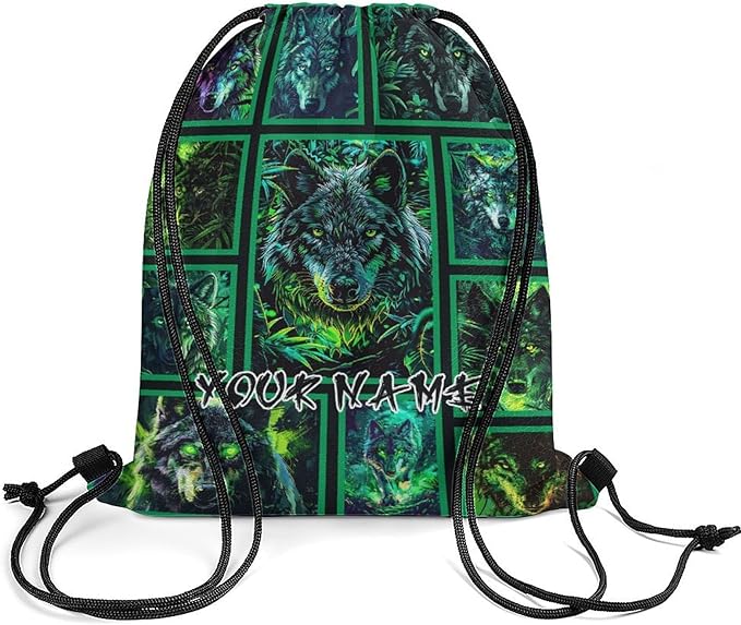 Custom Wolf Drawstring Backpack - Cute Cinch Sack, String Backpacks for Women Men Kids Boys Girls for Gym Outdoor Sports Travel Athletic Drawstring Bag - Lightweight/Foldable
