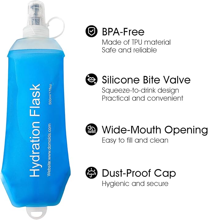 GYGYL Soft Flask, TPU Collapsible Soft Water Bottle for Hydration Pack, Running Vest, Leak-Proof Folding Water Bottle for Hiking Cycling Climbing Jogging-250ml Blue, 2pcs