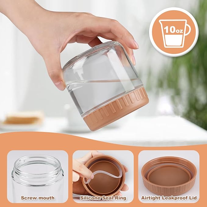 Overnight Oats Containers with Lids, 10oz Glass Jars with Lids 2 pcs, Taffy, Wide Mouth Mason jars for Salad, Yogurt, Snacks, Meal Prep