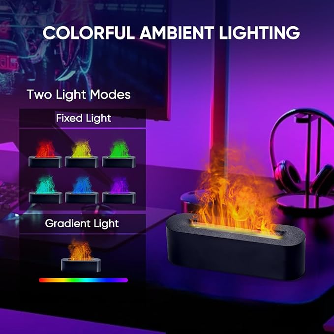 Essential Oil Diffuser, Fireplace Fire Flame Aromatherapy Diffuser, 150ml Ultrasonic Cool Mist Humidifier, Scent Aroma Diffuser with 7 Colors Light, Timer & Auto-Off for Home, Room (Black)