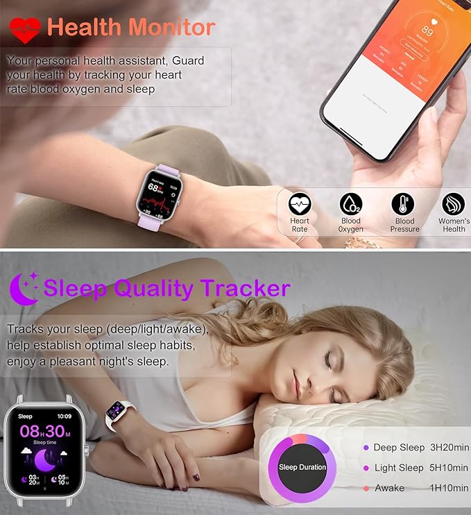 Smart Watch for Women Men (Answer/Make Call), Fitness Tracker, 1.83" HD Screen with 24-Hour Heart Rate/Sleep Monitor, IP68 Waterproof, 130+ Sports Modes, Smartwatch for Android iOS, White