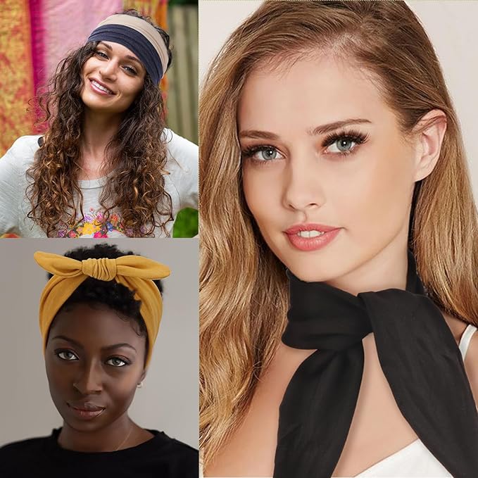 DRESHOW 8 Pack Adjustable Knotted Headbands Non Slip Elastic Yoga Hair Bands Solid Colors Headbands for Women and Girls