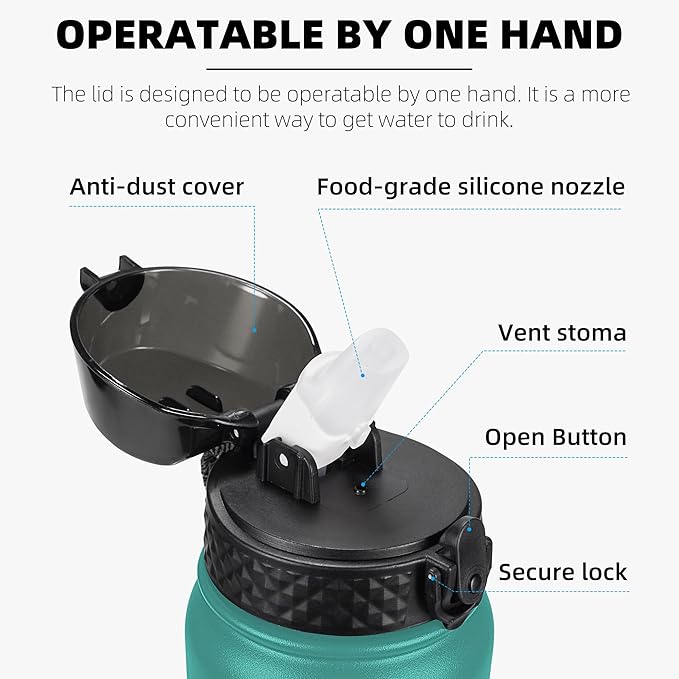 Fanhaw 32 Oz Stainless Steel Insulated Sports Water Bottles with Straw for Kids, Men and Women (Green Blue)