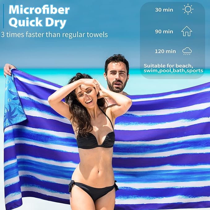 2 Pack Microfiber Thin Beach Towel Lightweight 71x32 Oversized Extra Large Sand Free Towels Quick Dry for Travel Pool Yoga Gym Sports Beach Accessories Vacation Essential Gift