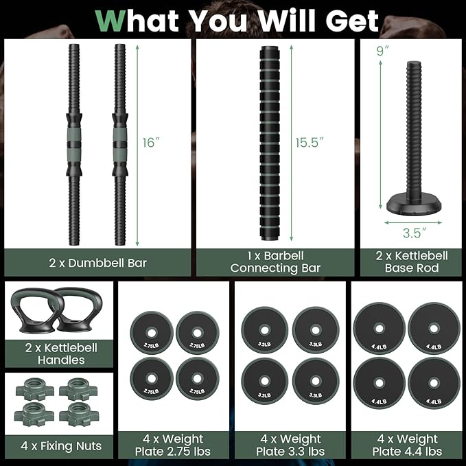 GYMAX Adjustable Dumbbell Set, 4 in 1 Free Weight Set with Connector, 92/47 LBS Used As Dumbbells, Barbells, Kettlebells, Push up Stands, Weight Lifting Training Equipment for Home Gym Workout Exercise