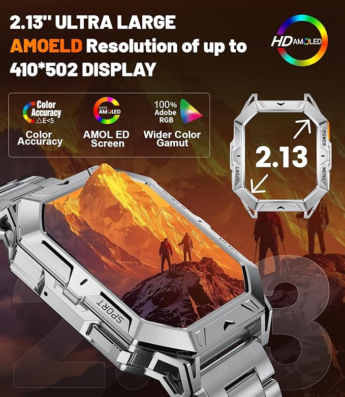 LIGE Smart Watch for Men with Make/Answer Call, 2.13"AMOLED Screen Fitness Watches for Men with 1000mAh Battery, 5ATM Swimproof Smartwatch, 110 Sports Modes Fitness Tracker, Heart Rate/Sleep Tracking