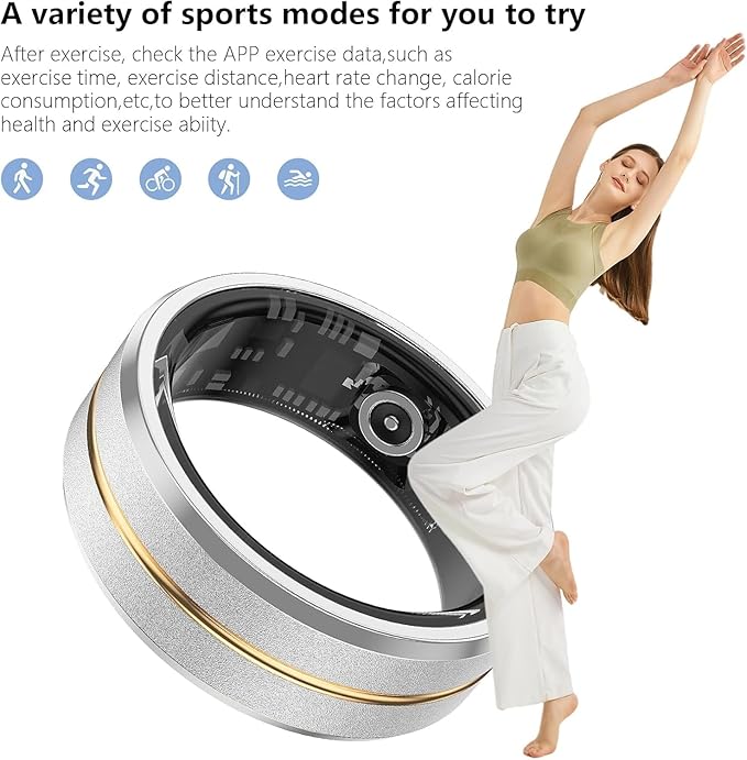 Fitness Tracker Smart Ring,Step Counter,Heart Rate Blood Oxygen Sleep Tracker Health Ring, 6ATM Waterproof Long Battery Life Smart Rings Compatible with iOS & Android （Middle Gold US9-2）