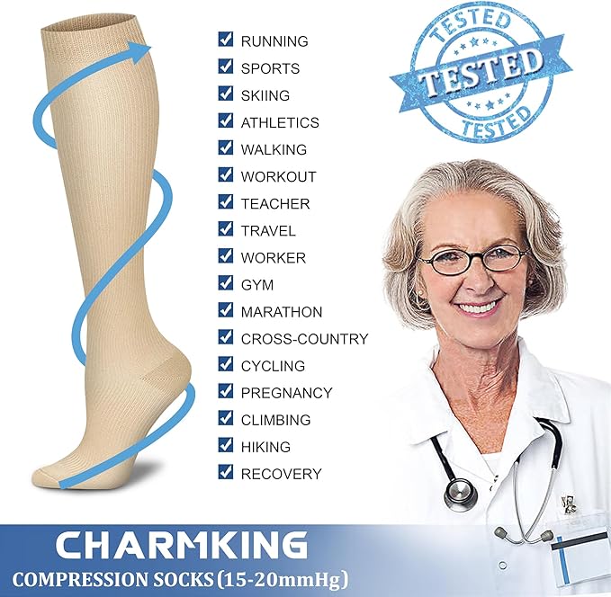 CHARMKING Compression Socks for Women & Men Circulation (8 Pairs) 15-20 mmHg is Best Support for Athletic Running,Hiking