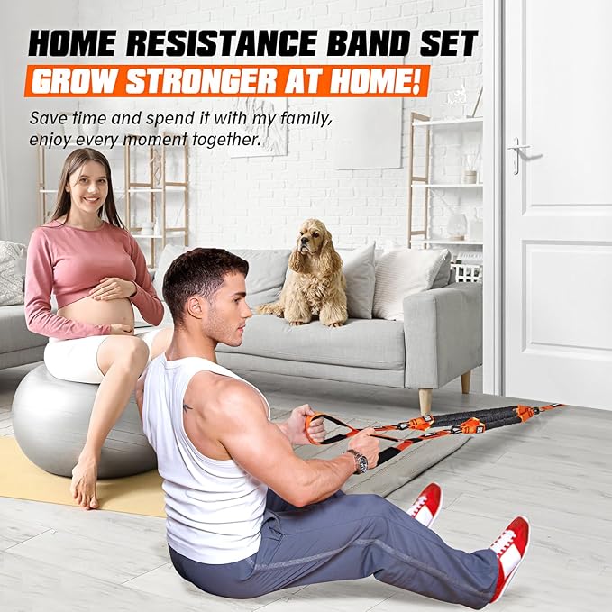 Resistance Bands, Exercise Bands with Handles, Door Anchor, Heavy-Duty Tricep Workout Equipment for Pushdowns, Bicep Curls, Face Pulls, Home Gym Equipment Training for Back, Abs, Triceps