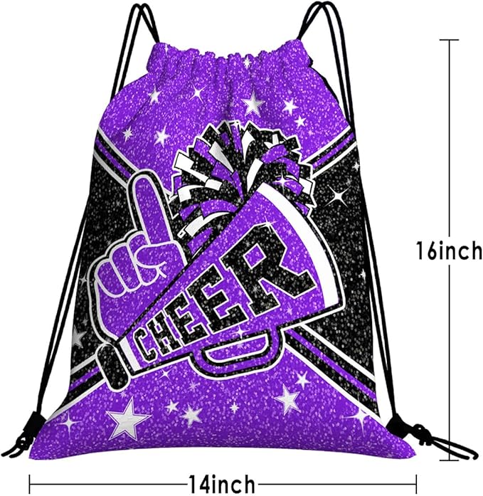 Cheerleading Drawstring Bag Set Including Drawstring Sackpack Stickers Lanyard Keychains Bracelets Hair Ties 6 Pcs(Purple)