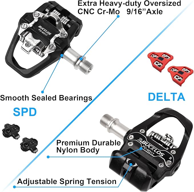 BUCKLOS Look Delta, SPD Spin Bike Bicycle Clip Pedals - Compatible with Peloton & Shimano SPD Fit Road Bike/Indoor Outdoor Cycling (9/16'' Clips Pedal Replacement)