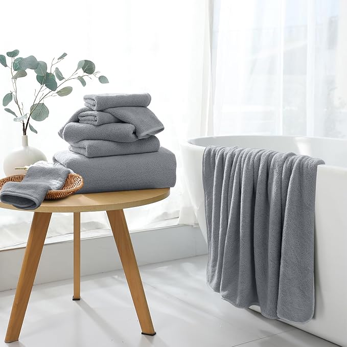 Extra Large Bath Sheet 4 Piece (35"x70")-Ultra Soft Oversized Bath Towel,Bath Sheet Towel Set for Bathroom Hotel,Plush Highly Absorbent Quick Dry Shower Towel Set for Adults,Bathroom Towel Grey