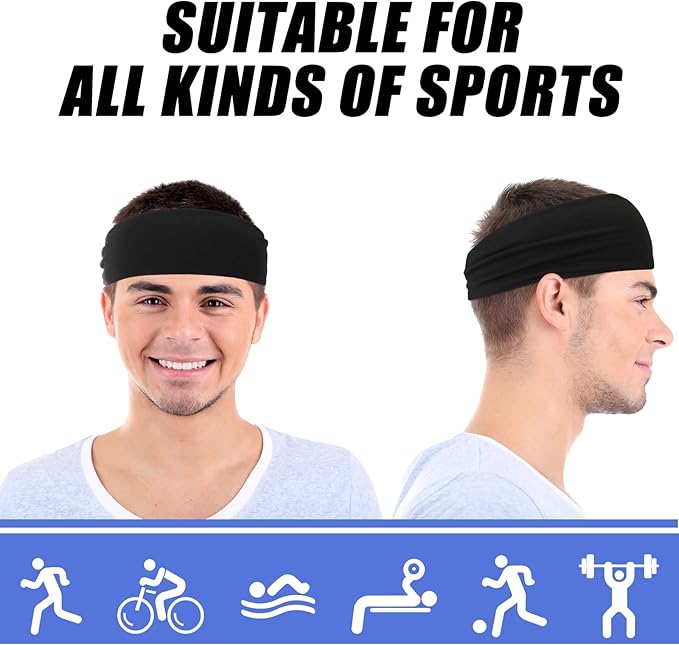 9 pcs Sweatbands for Men Workout Sport Headbands for Men Camo Headband Sweat Absorbing Headband Wide Sweatband for Head Basketball Football Cycling Running Yoga, 4.7 x 9.8 Inch