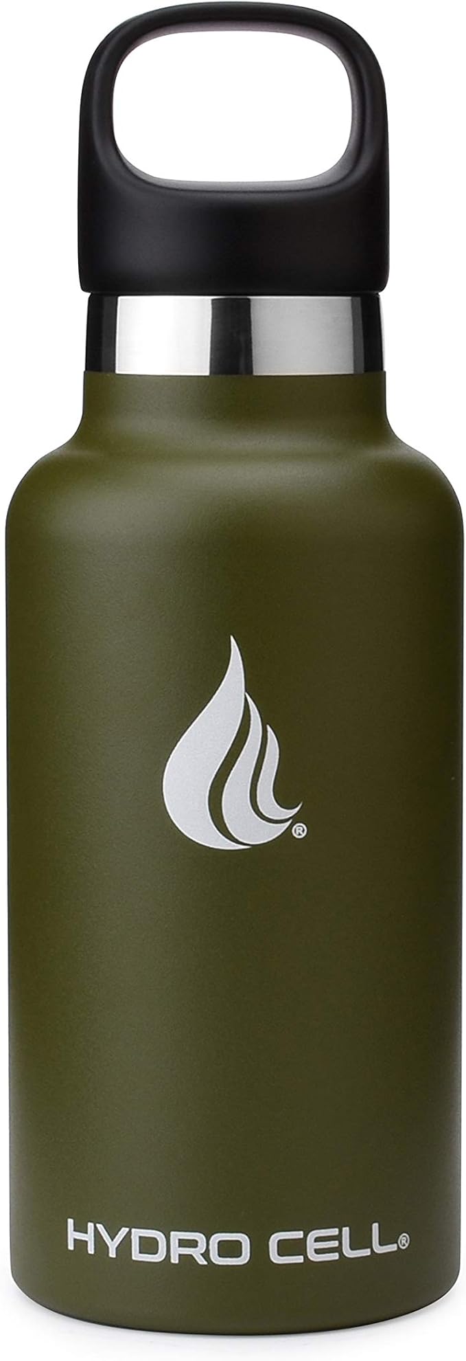 HYDRO CELL Stainless Steel Water Bottle with Straw & 2 Standard Mouth Lids (32oz 24oz 20oz 16oz) Keeps Liquids Hot or Cold w/Double Wall Vacuum Insulated Leak Proof Sport Design (Army 16oz)