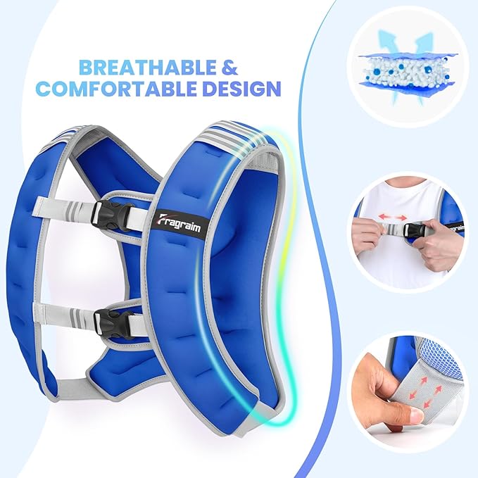 Fragraim Weighted Vest for Women Men - 8lb/10lb/12lb/16lb/22lb/25lb/30lb Weight Vest with Reflective Stripe, Detachable Phone Pouch, Ideal for Walking, Strength Training, Running, Workout, Cardio