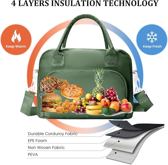 Insulated Lunch Bag for Women Men Large Reusable Lunch Box Adult Leakproof Portable Cooler Tote Bags for Work Picnic