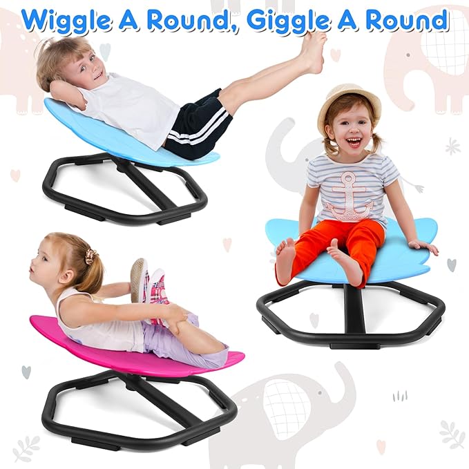 Elephant Swivel Chair for Kids, 360° Spinning Seat, Toddler Sit and Spin Wobble Chair, Sensory Balance Toys, Autism ADHD Chairs, Play Equipment Relief Motion Sickness for Boys Girls (Blue)