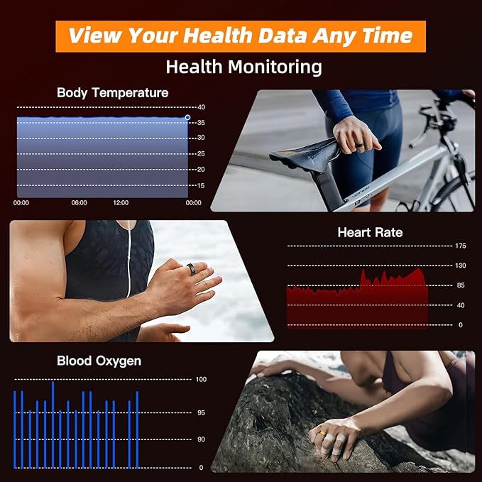 Smart Ring for Women Men, Fitness Tracker Ring with Body Temperature, Heart Rate, Blood Oxygen, Sleep Monitor, Calories, No Subscription Fee, IP68 Waterproof for iPhone & Android (Gold, #13)