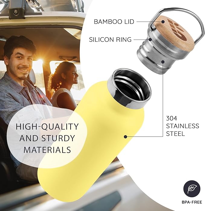 Bambaw Insulated 1L Stainless Steel Leakproof Thermal Water Bottle - Yellow Beam