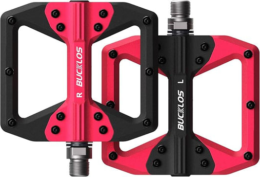 BUCKLOS MTB Flat Pedals Mountain Bike Pedals, 3 Bearings CNC Adult Road Bike Pedals, Bicycle Platform Aluminum Alloy Non-Slip Pedal for Gravel Bike/BMX 9/16"(Black)