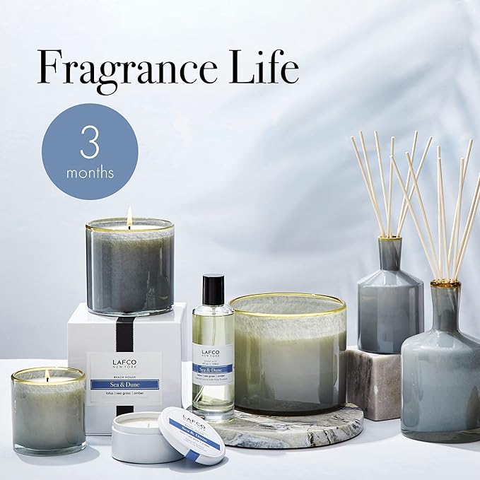 LAFCO New York Classic Reed Diffuser, Sea & Dune - 6 oz - Up to 3 Months Fragrance Life - Reusable Glass Vessel - Natural Wood Reeds - Made in The USA