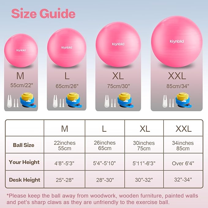 Exercise Ball, Extra Thick Yoga Ball for Workout Pregnancy Stability, 4 Sizes Anti-Burst Balance Ball with Foot Pump - Heavy Duty Fitness Ball Chair for Office, Home & Gym