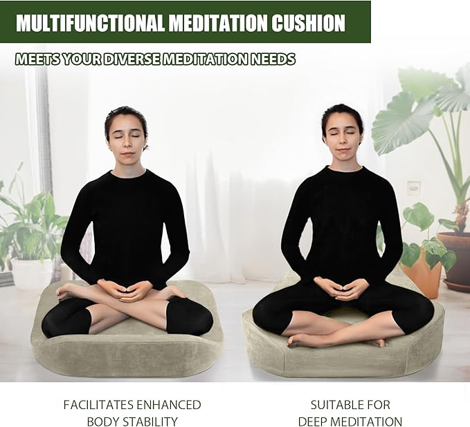 Meditation Cushion - Floor Pillow, Enlarge High Density Extremely Firm, Large Big Foam Floor Cushion Seating for Adults - Premium Yoga Pillows for Adults Gifts for Women, Men Khaki