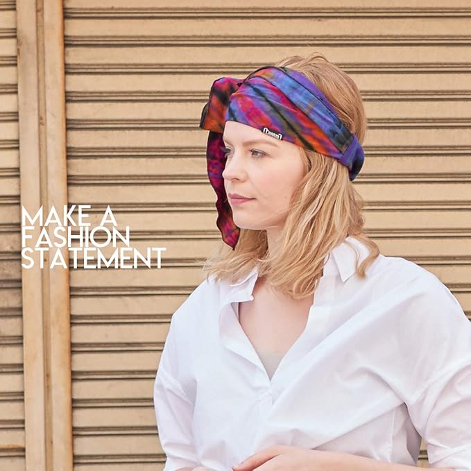 CHARM Tie-Dye Womens & Mens Workout Headband, Hand-dyed Elastic Hippie Tie Sweatband for Sports & Fashion