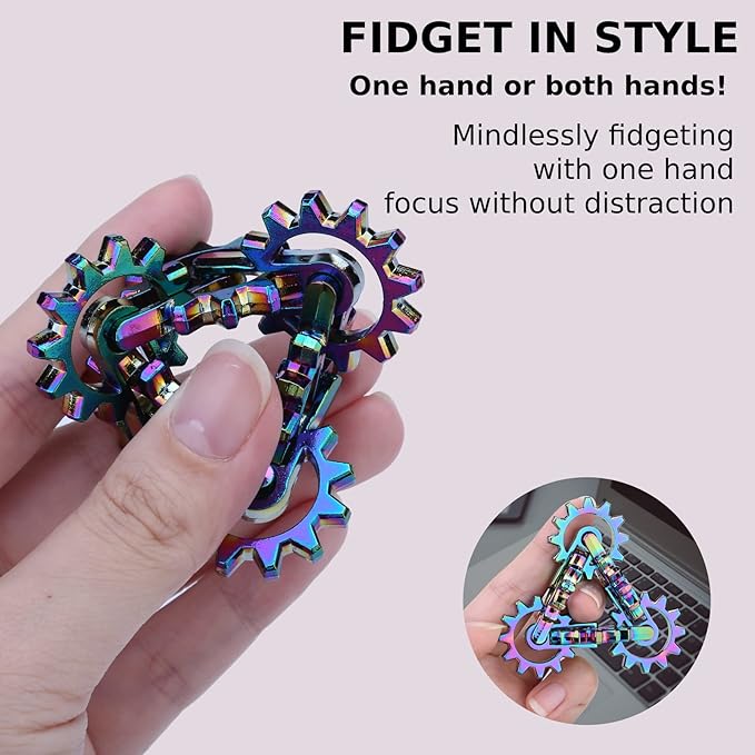 Infinity Gear Fidget Toy, Solid Metal Never Ending Flippy Novelty Kinetic Desk Toy, Relieve Stress, Anxiety, Promotes Focus, Keep Fingers/Hands Busy, Avoid Bad Habits (Rainbow)