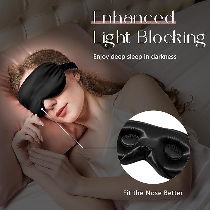 ZIMASILK Adjustable 22 Momme 100% Mulberry Silk Sleep Mask, Upgraded 3D Contoured Cup Eye Mask for Sleeping, Super Soft & Breathable Blindfold, Blackout for Deep Sleeping (Black)