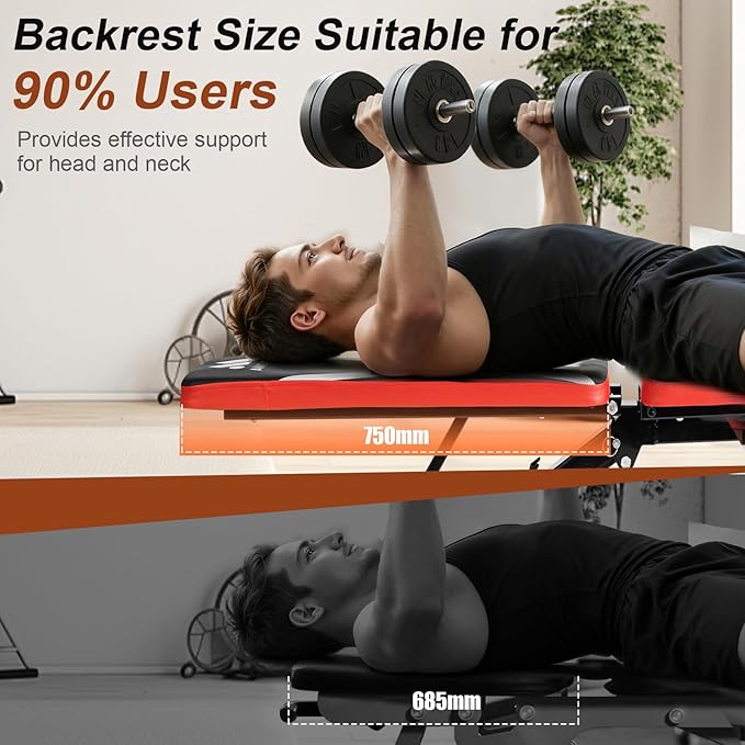 Adjustable Weight Bench for Home Gym, 700LBS Weight Capacity Incline Decline Flat Utility Workout Bench with Fast Folding for Full-Body Strength Training