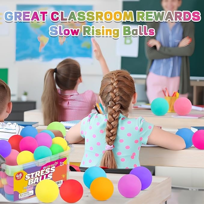 48 Pack Slow Rising Stress Ball,Stress Balls for Kids Adults,Stretchy Fidget Toys for Anxiety Relief,Hand Therapy Sensory Squishy Ball,Squishy Toys,Treasure Prize Box Toys for Kids Classroom