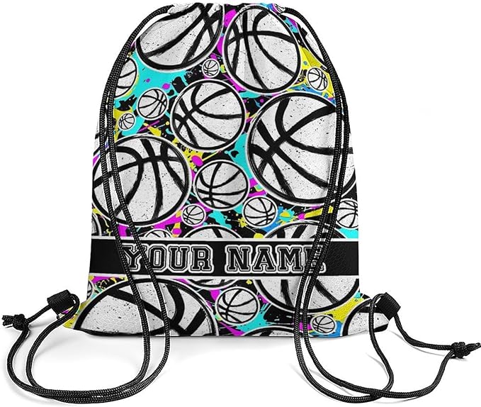 Custom Basketball Drawstring Backpack - Cool Cinch Sack, String Backpacks for Kids Women Men Boys Girls for Gym Outdoor Sports Travel Athletic Drawstring Bag - Lightweight/Foldable