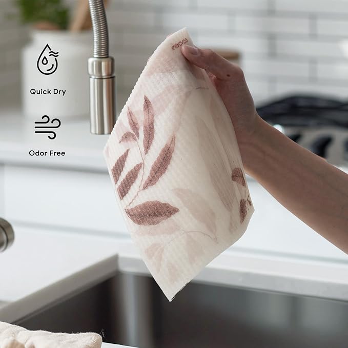 RECYCO Swedish Dishcloths for Kitchen | 6 Pack Watercolor Florals Washable Dish Rags | Cellulose Reusable Cleaning Paper Towels | Absorbent Counter Dish Cloth Sponge Kitchen Wipes, 8" L x 7" W