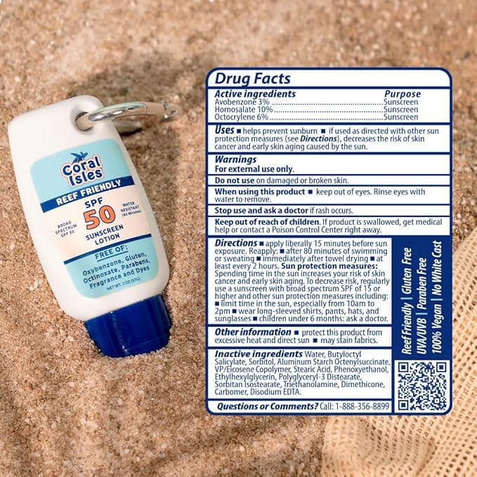 Coral Isles Hawaii Compliant Sunscreen | SPF 50 | Broad Spectrum UVA/UVB | No Oxybenzone or Octinoxate | 2 Fl Oz Each (2-pack)