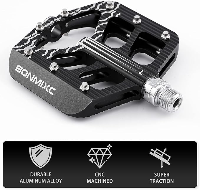 Bike Pedals 9/16 Mountain Bike Pedals Non-Slip Aluminum Alloy Large Platform Sealed Bearing Flat Road Bicycle Pedals