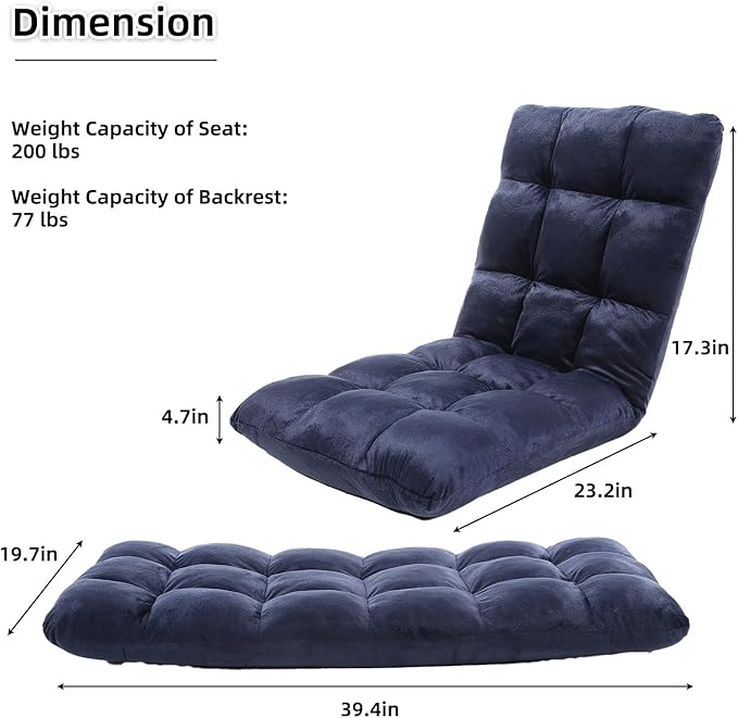 FLOGUOR Indoor 5-Position Adjustable Floor Chair with Back Support Folding Padded Gaming Sofa Chair, Lounge Chair for Adults Video Gaming, Perfect for Meditation, Reading QL050-NA