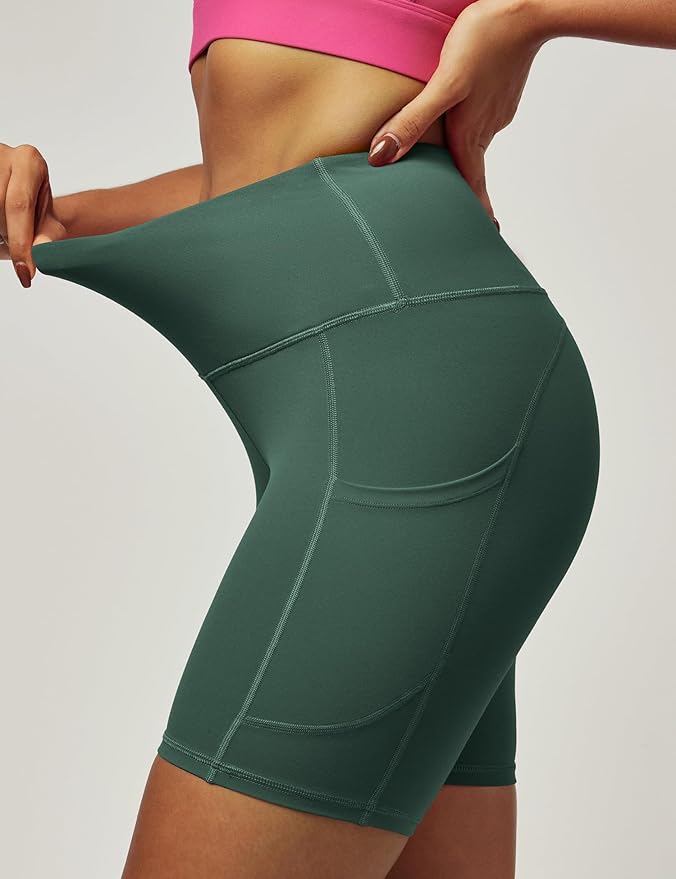 IUGA Biker Shorts Women 6" Tummy Control Workout Shorts Women with Pockets High Waisted Yoga Running Gym Spandex Compression