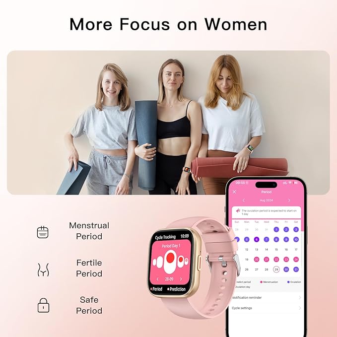 Smart Watches for Women, 1.85" Fitness Watch Answer/Make Calls, Fitness Tracker with Pedometer/Calories, 24/7Heart Rate/SpO2/Sleep Tracker, Waterproof Smart Watch for Android iPhone(2 Straps)