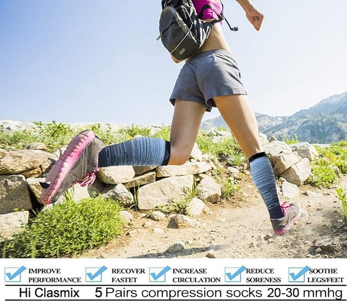 Graduated Compression Socks for Women&Men 20-30mmhg Knee High Socks Travel Hiking Running Stocking