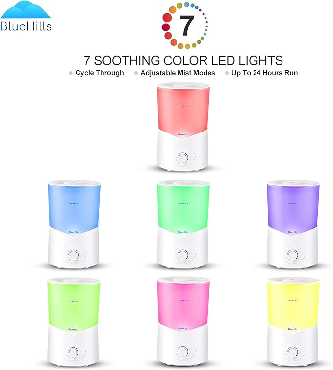 BlueHills Large 1000 ML XL Essential Oil Diffuser White Aromatherapy Humidifier 1 Liter Capacity for Big Living Area Baby Room Home Long Run Huge Coverage Area High Mist Large Size 1L A1