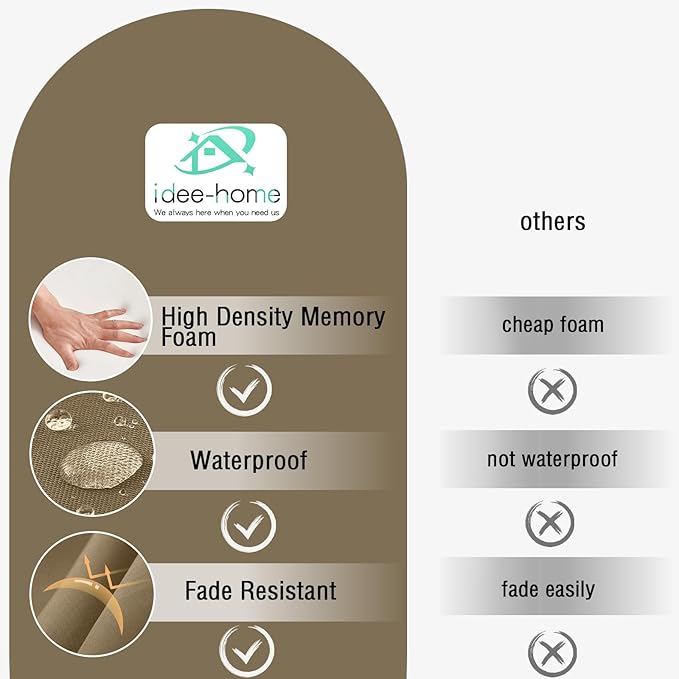 idee-home Outdoor Bench Cushion Waterproof, Bench Cushions for Outdoor Furniture, Patio Porch Swing Replacement Seat Pad with Ties for Garden Backyard, 59 x 18 Inch