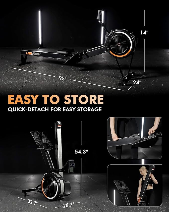 GMWD Air Rowing Machines for Home, 10-Level Adjustable Resistance Professional Rower Machine with Performance Monitor, Ergonomic Comfort Seat, Device Holder & Easy Storage, Lava Flow Series