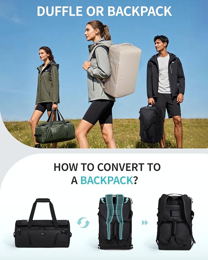 ECOHUB 40L Gym Bag for Women Men Water Resistant Sports Duffle Bag with Shoes Compartment& Wet Pocket, Travel Weekender Camping Backpack