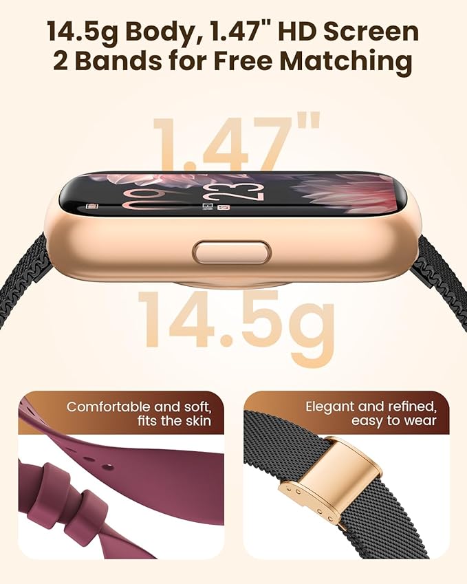 Fitness Tracker, 24/7 Heart Rate Monitor Watch, 1.47" Fitness Watches for Women with 24 Sport Modes, Androdi Smart Watches for Women/Men, IP68 Step Tracker, Pedometer, Gift