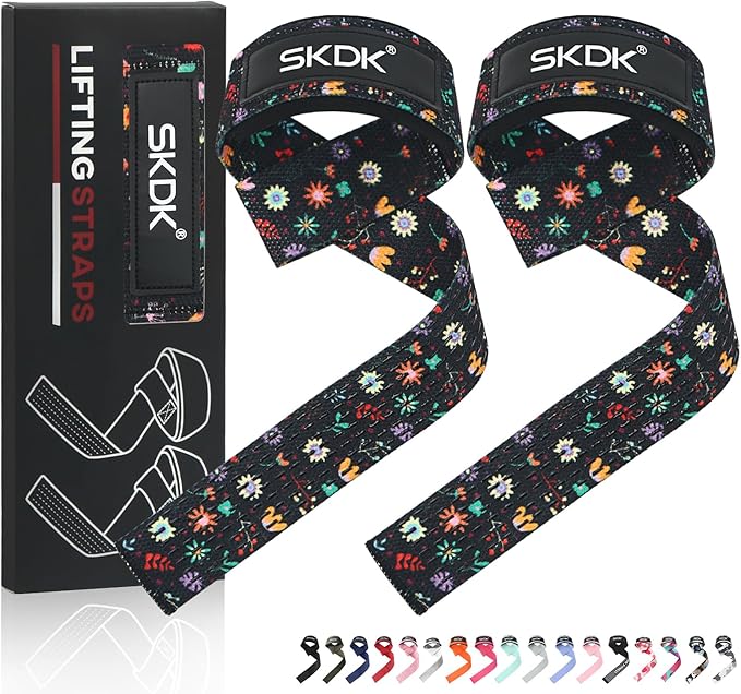 SKDK Cotton Hard Pull Wrist Lifting Straps Grips Band-Deadlift Straps with Neoprene Cushioned Wrist Padded and Anti-Skid Silicone - for Weightlifting, Bodybuilding, Xfit, Strength Training